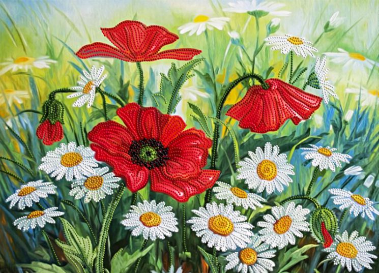 КБ-440 Схема для вышивания бисером ТМ Наследие "Маки и ромашки"
