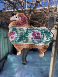 С006-08 Набор для вышивания "Барашек золотистый с цветочками"  8,5х8