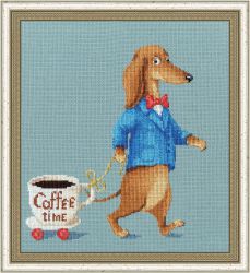 ВК-044 Набор для вышивания Золотое Руно "Такса с чашкой кофе"