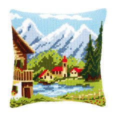 PN-0009079 Подушка "Деревушка в Альпах I" набор для вышивания  (Vervaco)