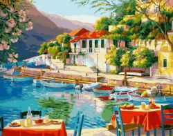 MCA1314 Картина по номерам "Кафе на набережной",  40х50 см