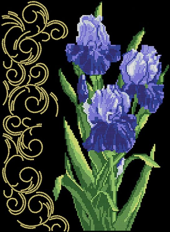 КБ-138 Схема для вышивания бисером ТМ Наследие "Изящные ирисы(темн фон)"