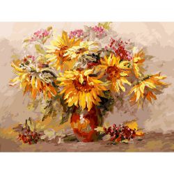 258-AS Картина по номерам Белоснежка "Подсолнухи и калина"
