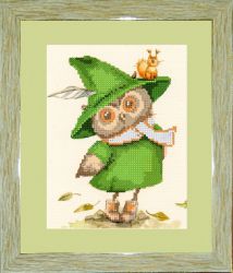 БСА4/рп-029 Алмазная мозаика ТМ Наследие с рамкой и паспарту "Сова в зелёном"
