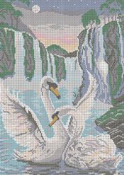НКБ-025 Набор для вышивания бисером ТМ Наследие "Лебеди у водопада"