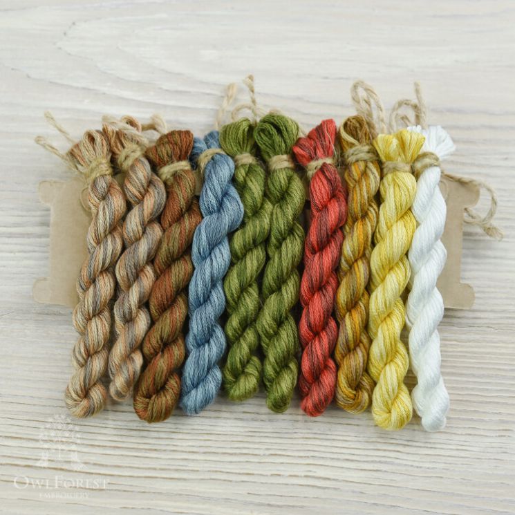 НМул-Чай-3362 Набор ниток OwlForest для схемы «Чайный семплер» (DMC) 36 каунт в 2 нити