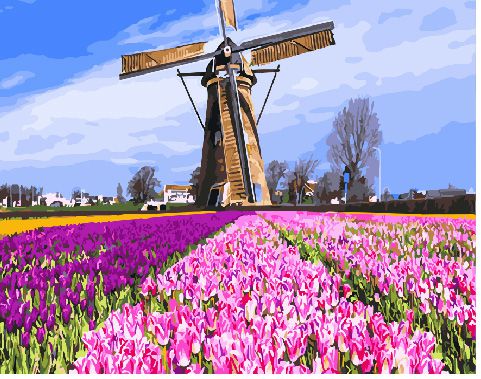 GX 29433 Картина по номерам Paintboy "Тюльпаны и мельница"