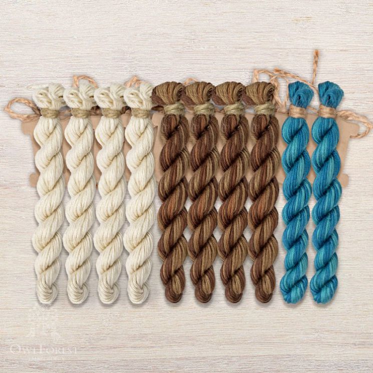 Набор ниток OwlForest для схем «Индейские мотивы» (ПНК) 3 цвета «Рыбы» 28 каунт в 2 нити НМул-ИМР168-2282-3 