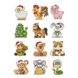 Набор для вышивания бисером WoodStitch "Восточный гороскоп", 10х11, 12 штук, SH-011